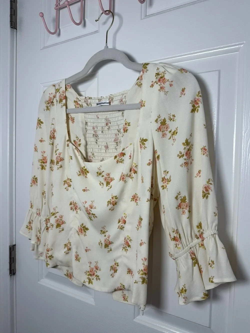 NWOT Reformation Ana Top in White/Cream Floral Print